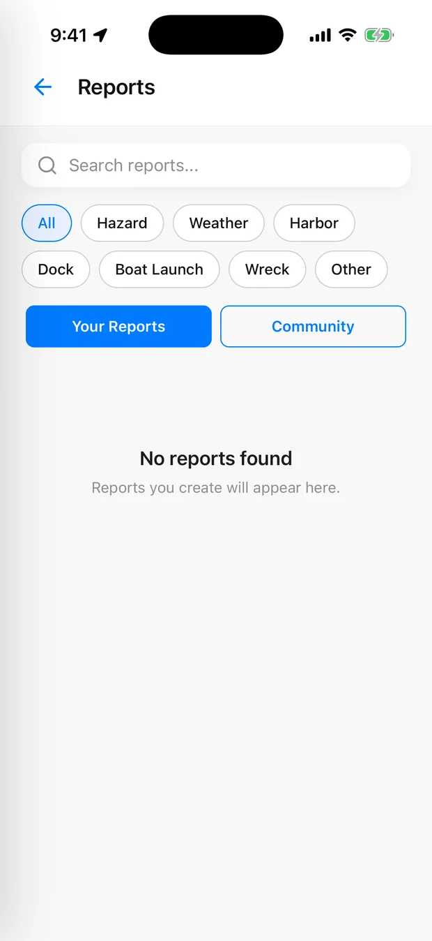 Pathr community Reports with Hazard, Weather, Harbor and Dock categories